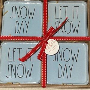 Set of 4 Rae Dunn  blue winter coasters - Snow Day - Let It Snow